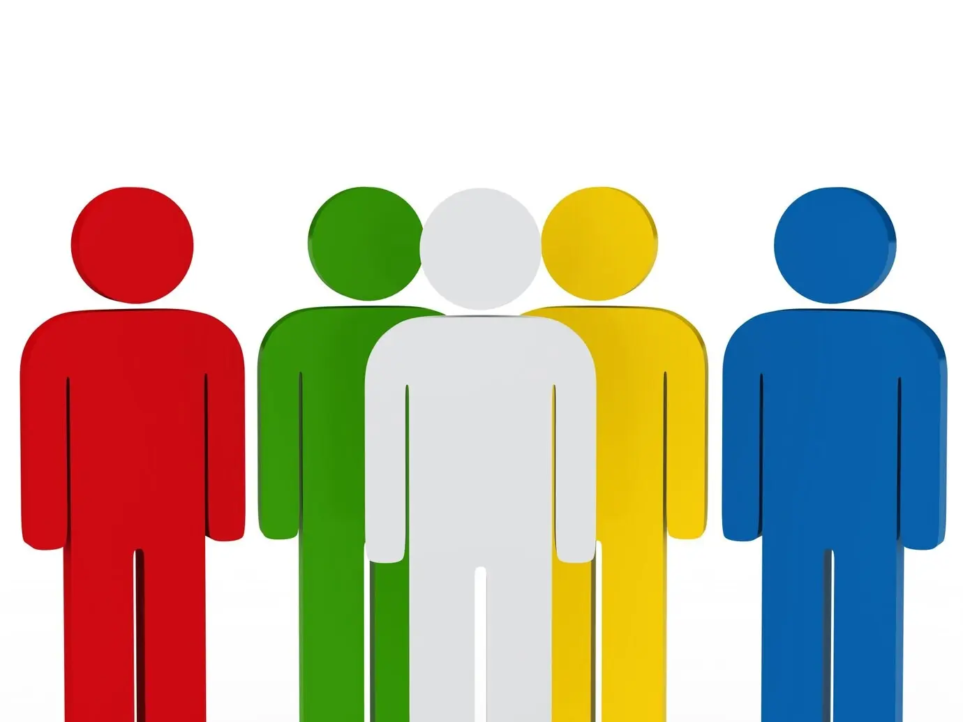 Цветные тряпичные куклы, и одна серая — впереди.